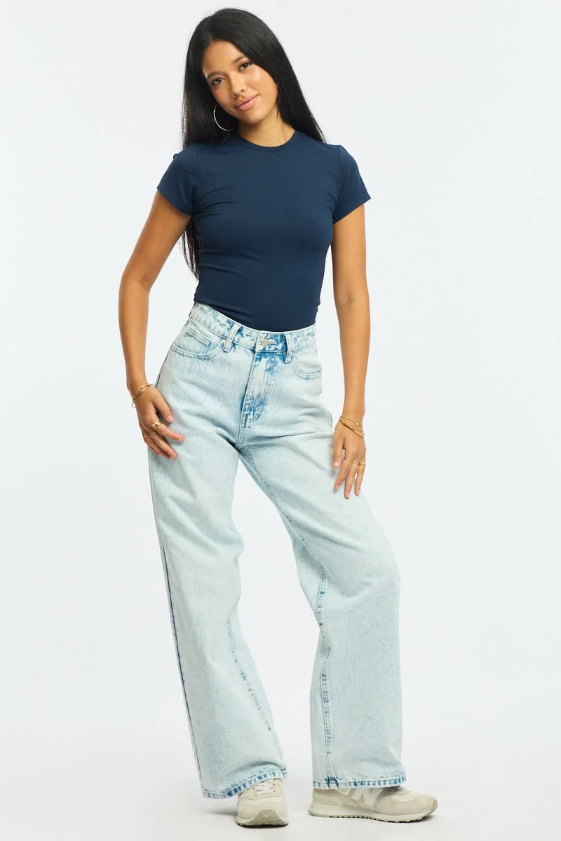 Denim Wide Leg Jeans Mid Rise - Image 3