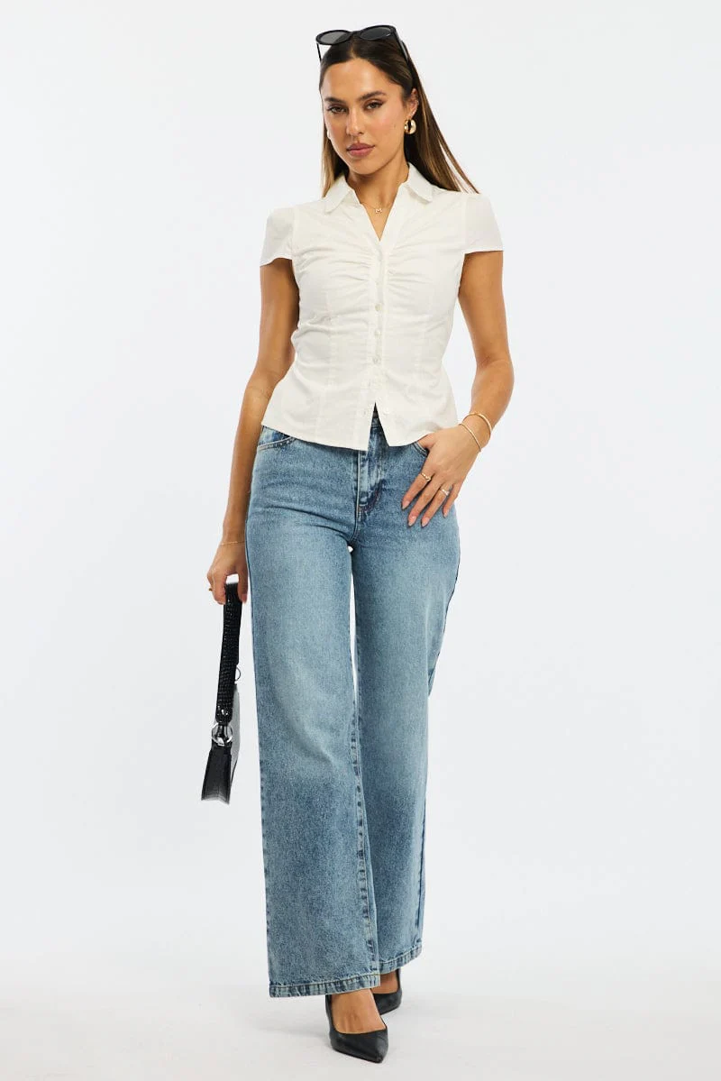 Denim Wide Leg Jeans Mid Rise - Image 3