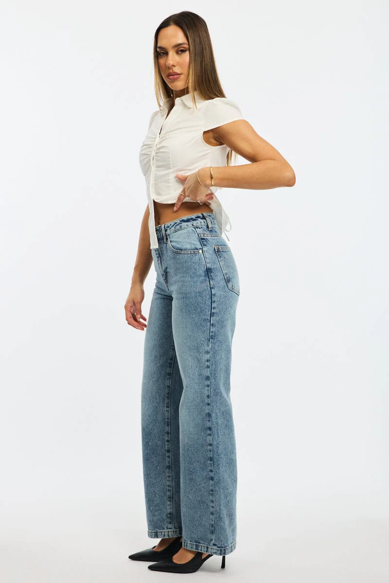 Denim Wide Leg Jeans Mid Rise - Image 4