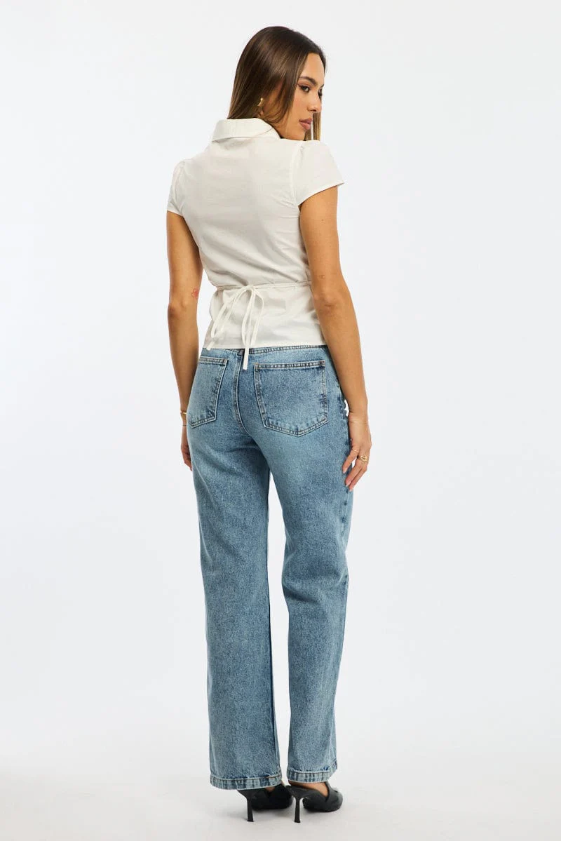 Denim Wide Leg Jeans Mid Rise - Image 5