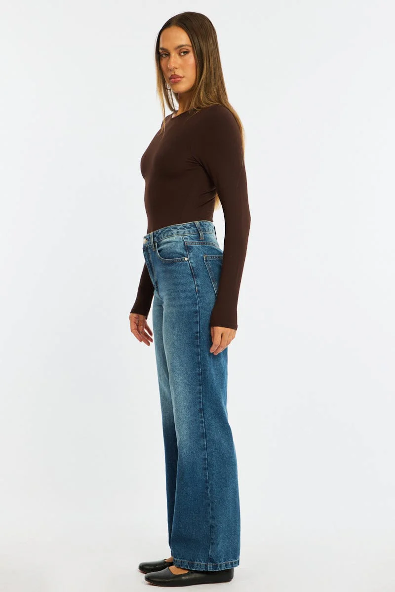 Denim Wide Leg Jeans Mid Rise - Image 5