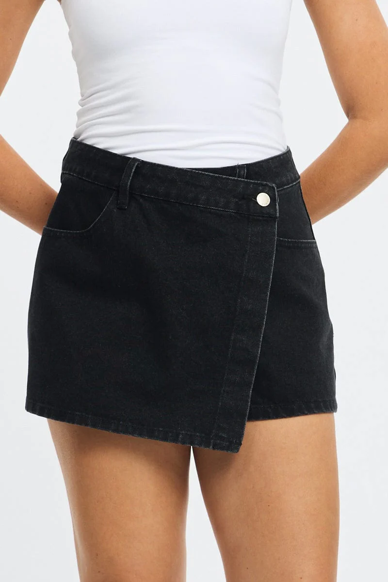Denim Wrap Mini Skort High Rise Relaxed Fit - Image 2