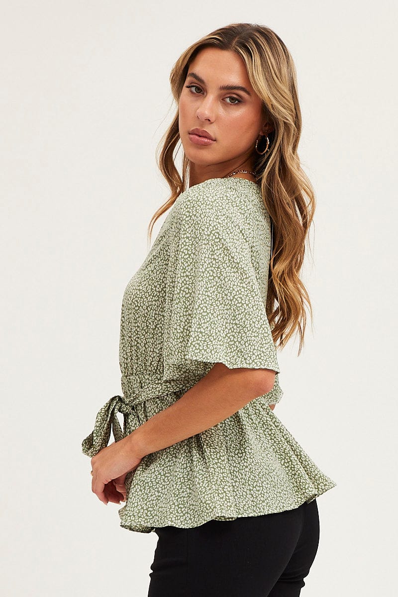 Geo Print Bell Sleeve Top - Image 4