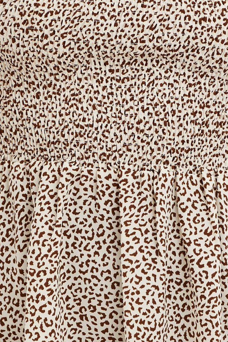 Geo Print Puff Sleeve Shirred Top - Image 6