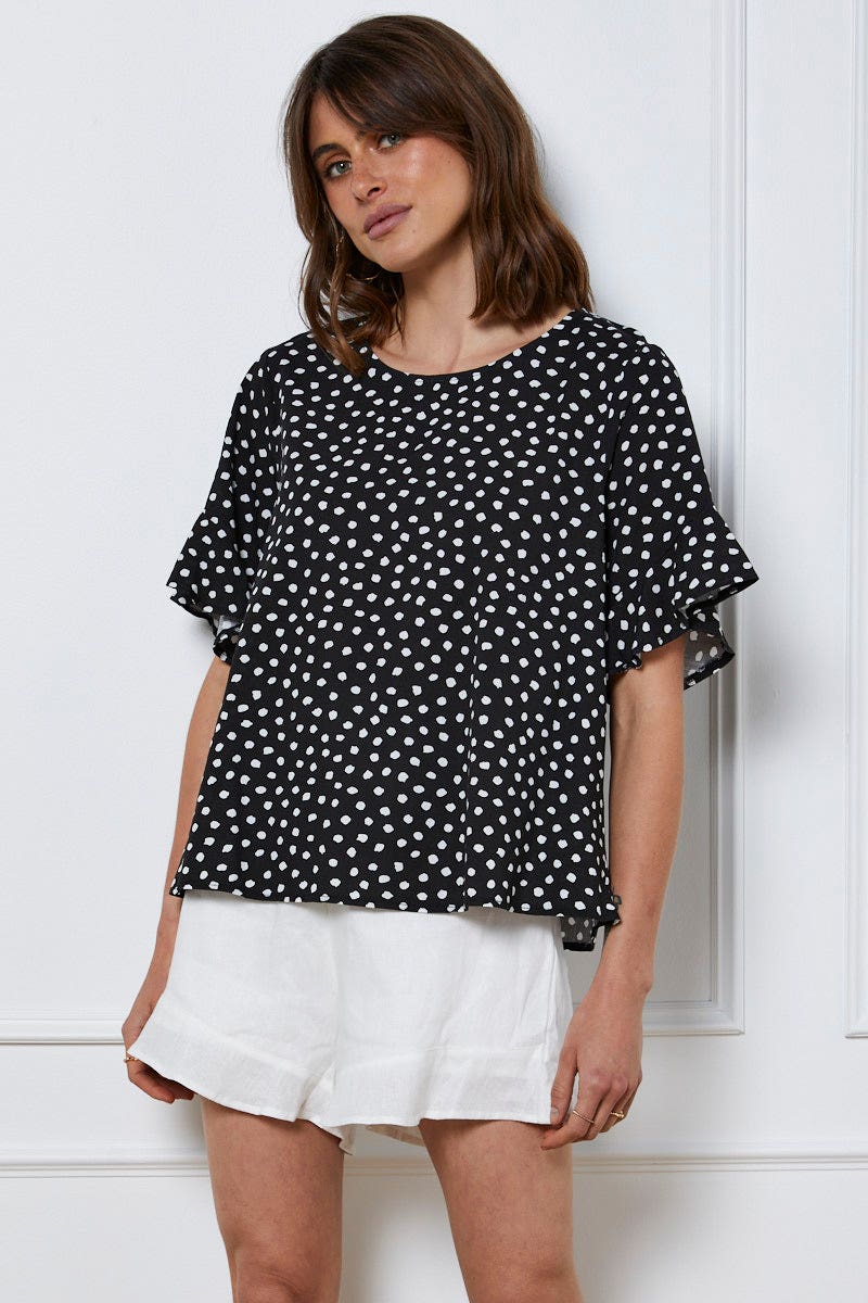 Geo Print Top Short Sleeve Linen - Image 3