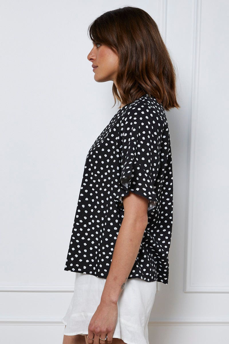 Geo Print Top Short Sleeve Linen - Image 4