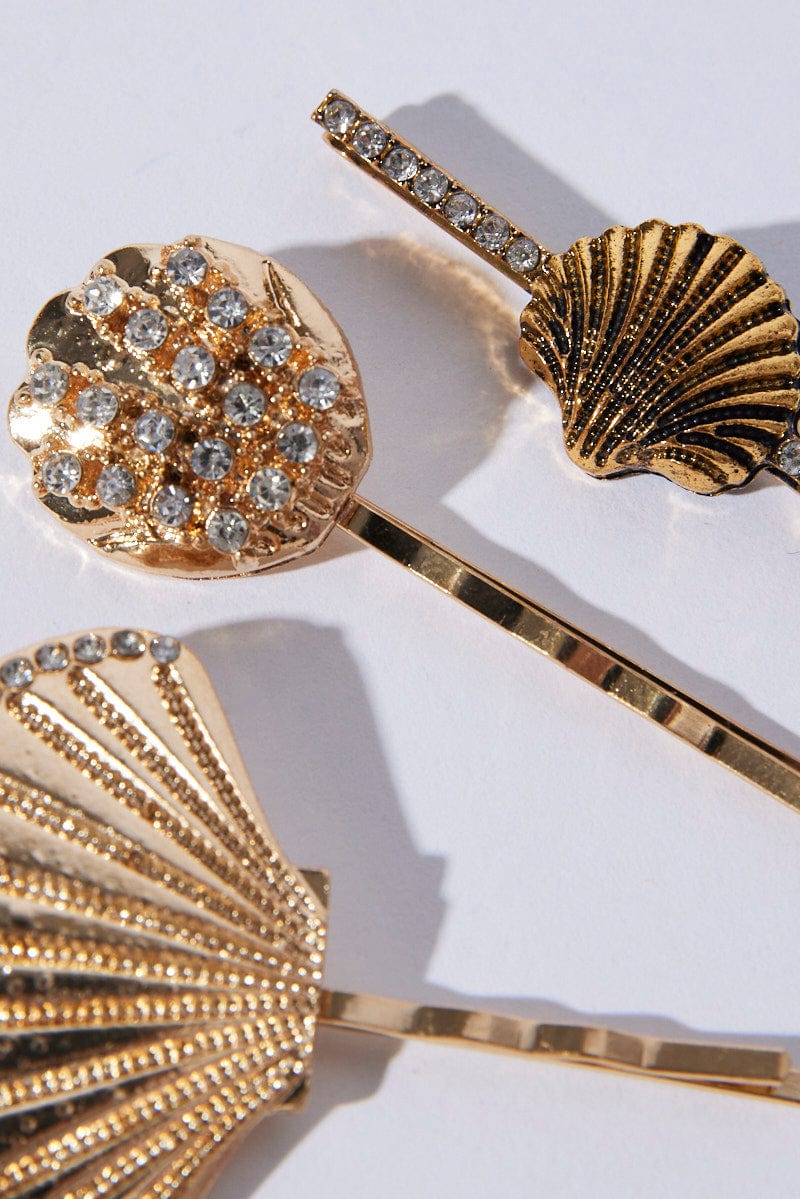 Gold 3 Pack Shell Hair Clips - Image 2