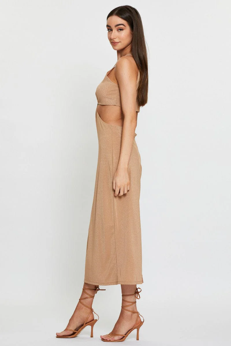 Gold Midi Dress Sleeveless - Image 4