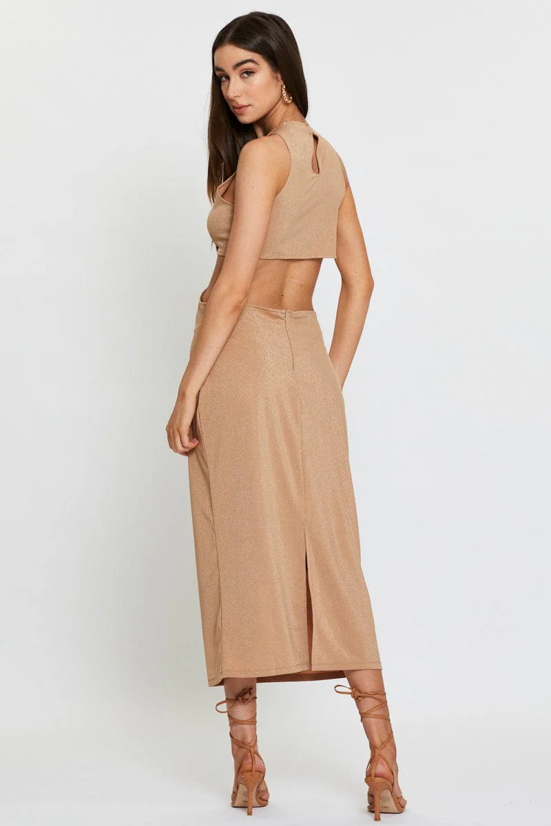 Gold Midi Dress Sleeveless - Image 5