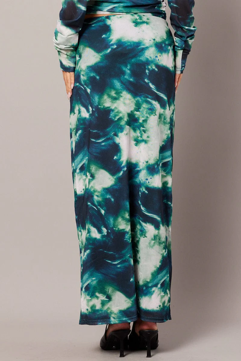 Green Abstract Midi Skirt High Rise Mesh - Image 5