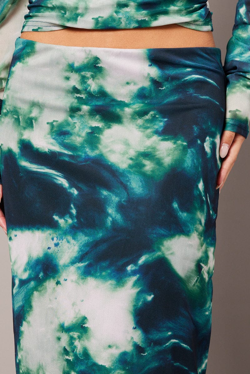 Green Abstract Midi Skirt High Rise Mesh - Image 6