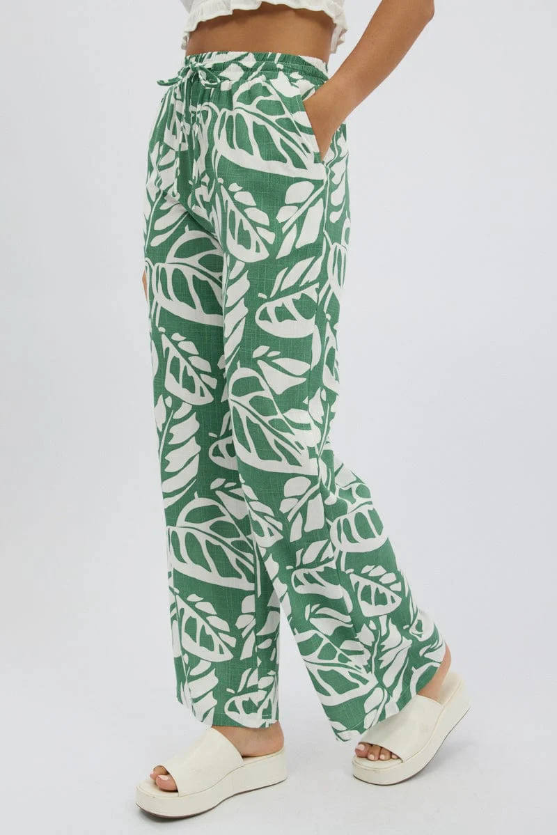 Green Abstract Wide Leg Pants Elasticated Waist - Image 4