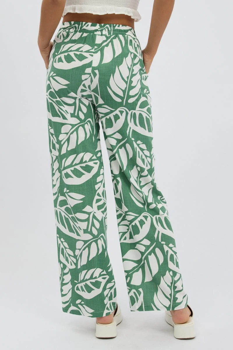 Green Abstract Wide Leg Pants Elasticated Waist - Image 5