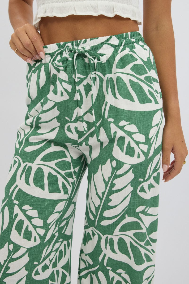 Green Abstract Wide Leg Pants Elasticated Waist - Image 6