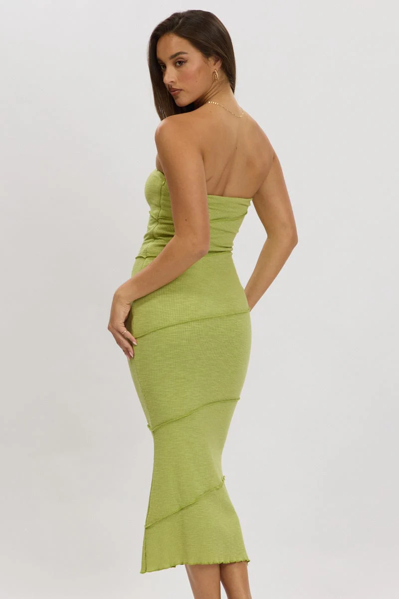 Green Bodycon Dress Midi Strapless - Image 5