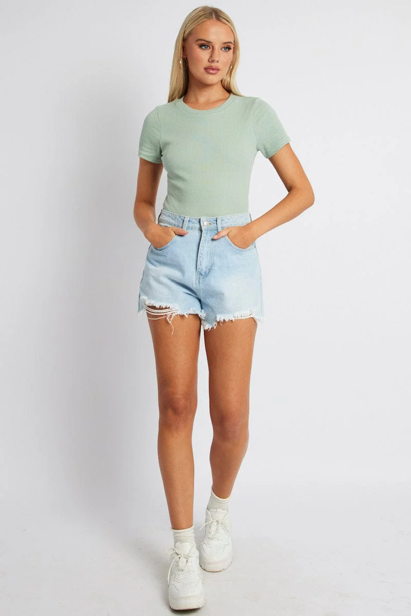 Green Bodysuit Short Sleeve Crew Neck Rib Jersey - Image 2