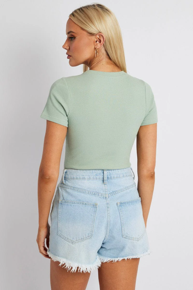 Green Bodysuit Short Sleeve Crew Neck Rib Jersey - Image 5