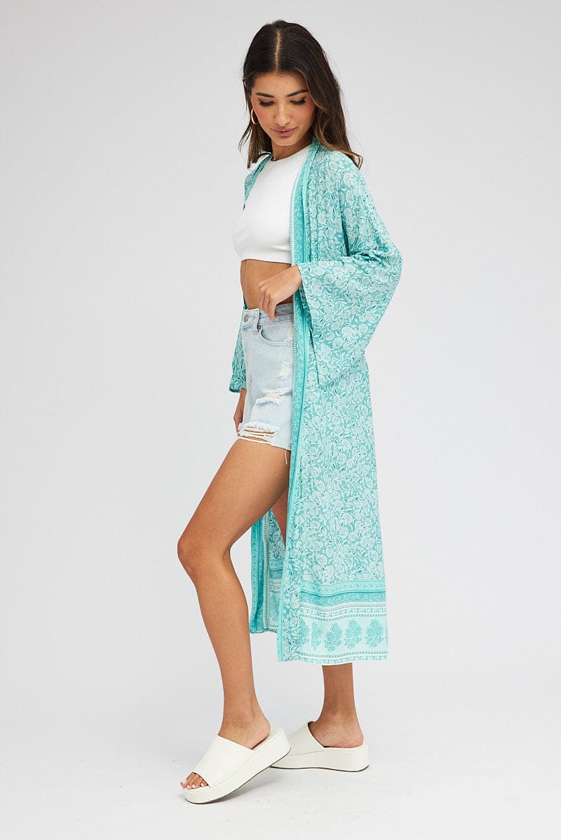 Green Boho Kimono Longline Long Sleeve - Image 4