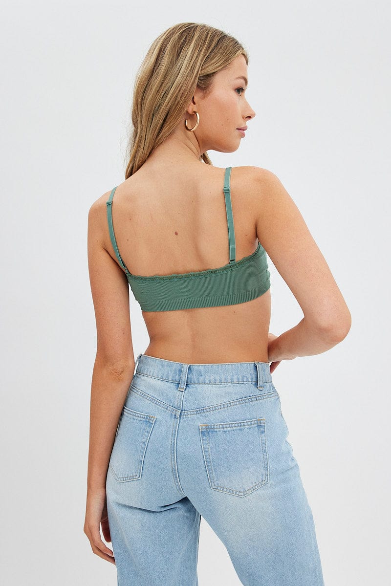 Green Bralette Lace Trim Seamless - Image 5