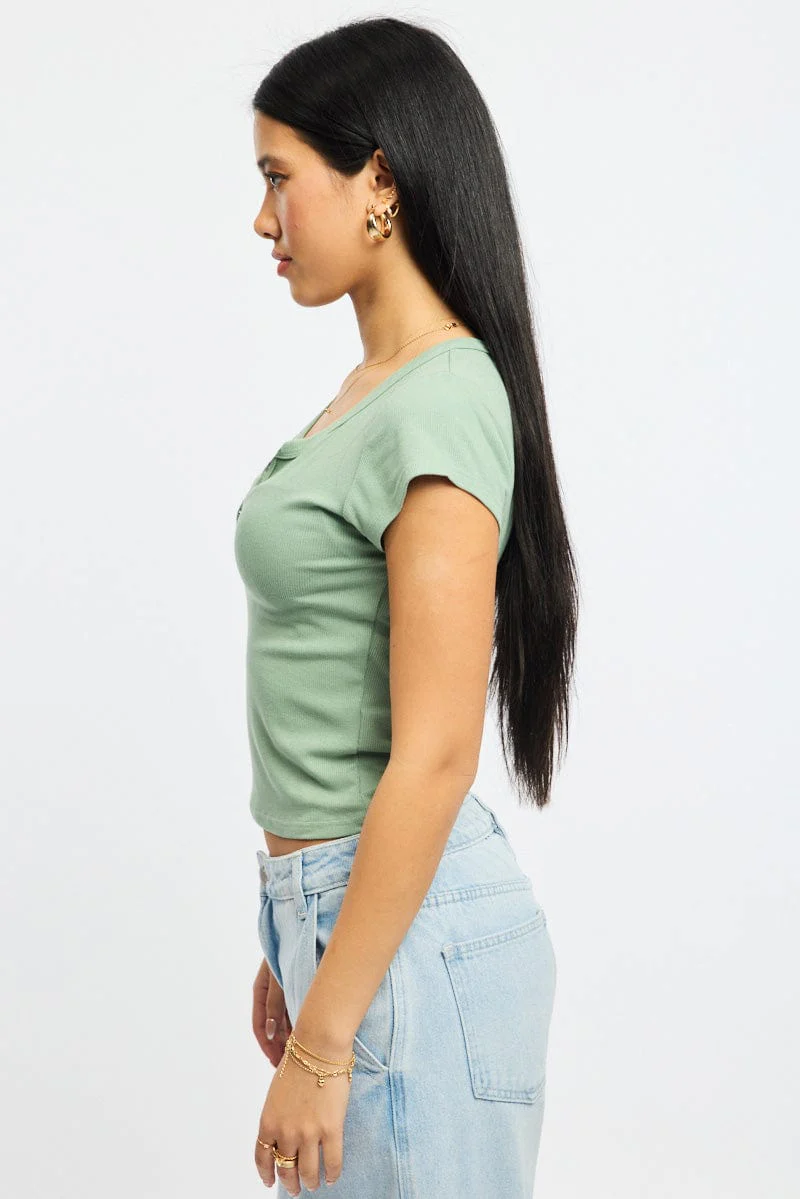 Green Button Down Tee Short Sleeve Rib - Image 3