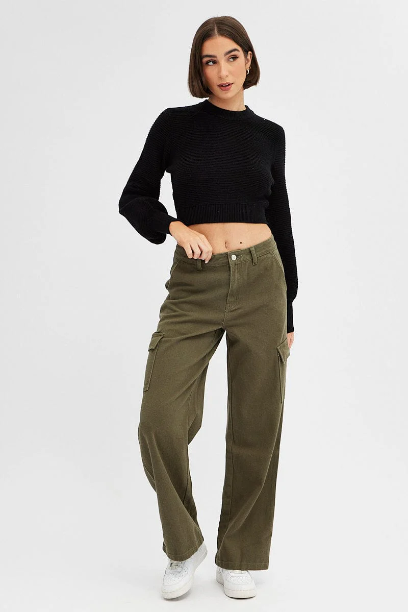 Green Cargo Denim Jeans High Rise - Image 3