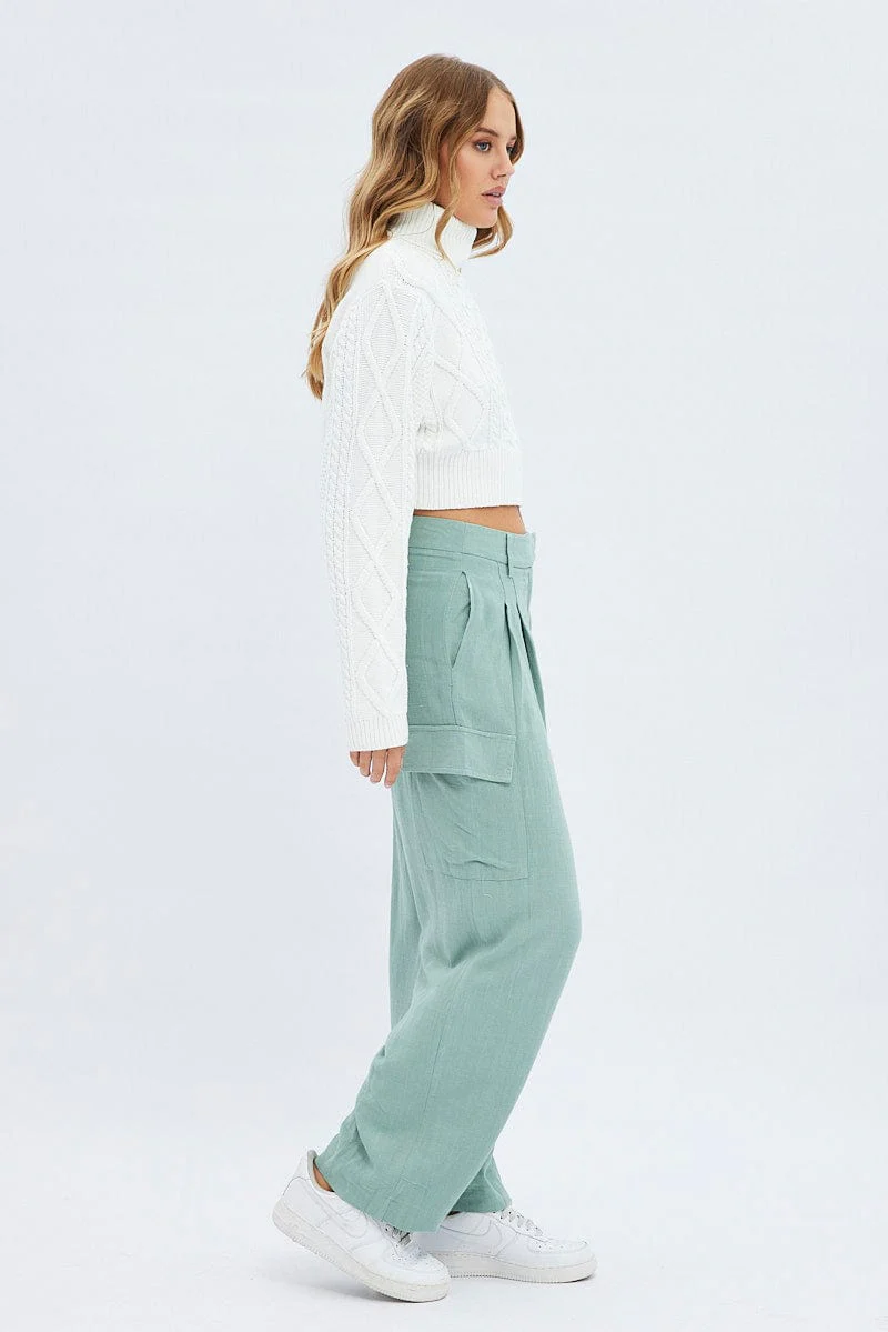 Green Cargo Pants Low Rise Wide Leg - Image 4