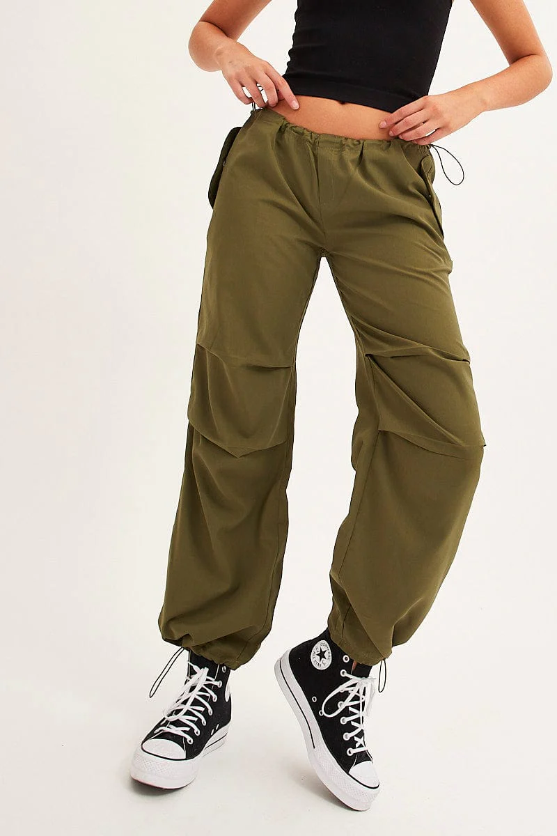 Green Cargo Parachute Low Rise Pants - Image 2