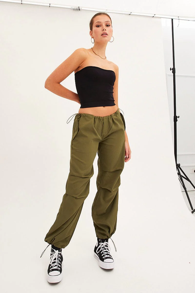 Green Cargo Parachute Low Rise Pants - Image 3