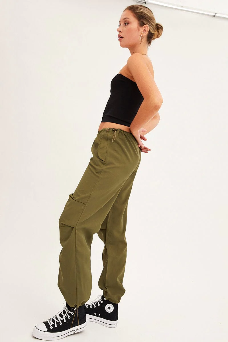 Green Cargo Parachute Low Rise Pants - Image 4