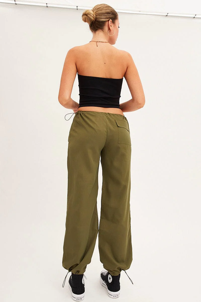 Green Cargo Parachute Low Rise Pants - Image 5