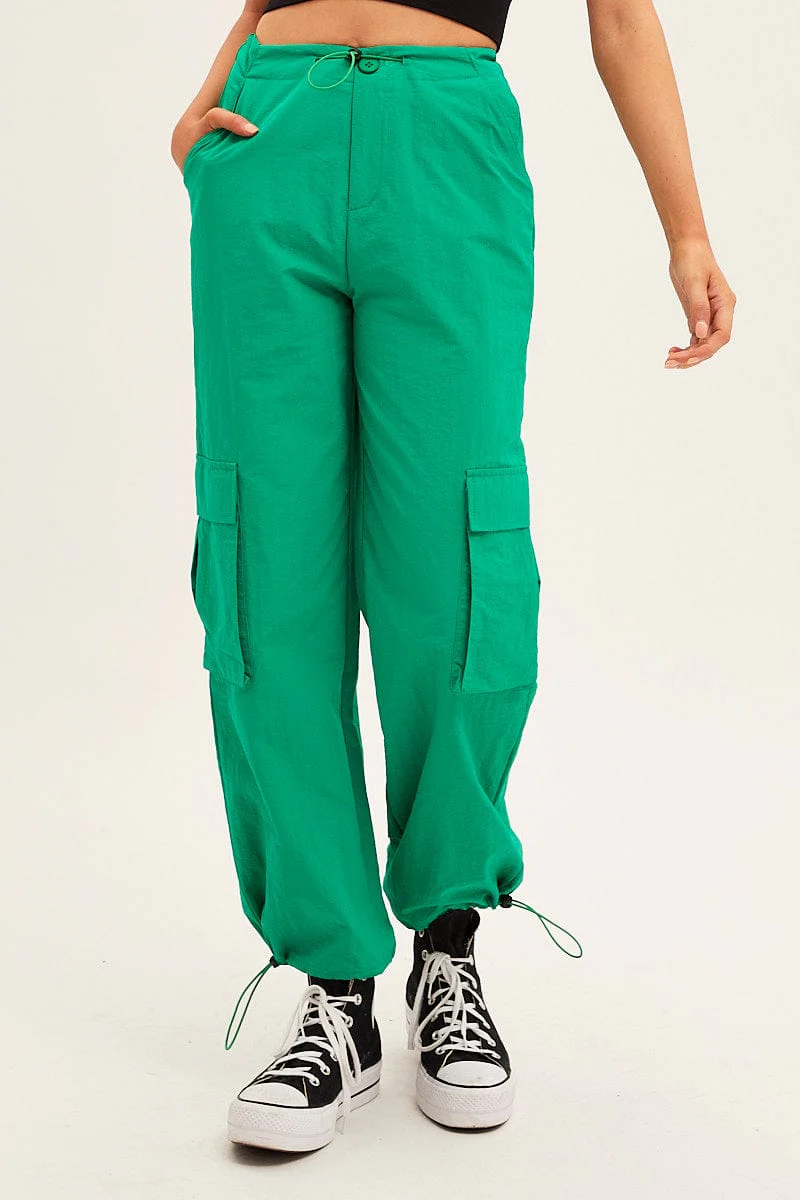 Green Cargo Parachute Pants - Image 2