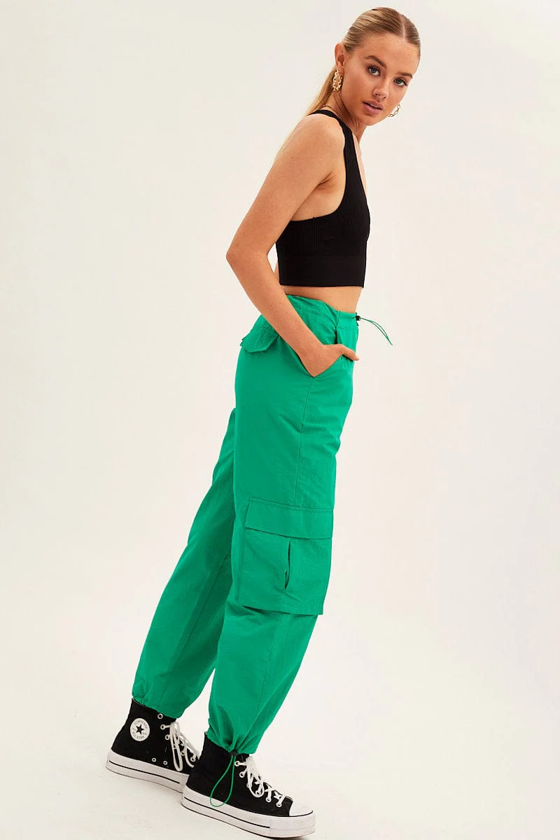 Green Cargo Parachute Pants - Image 4