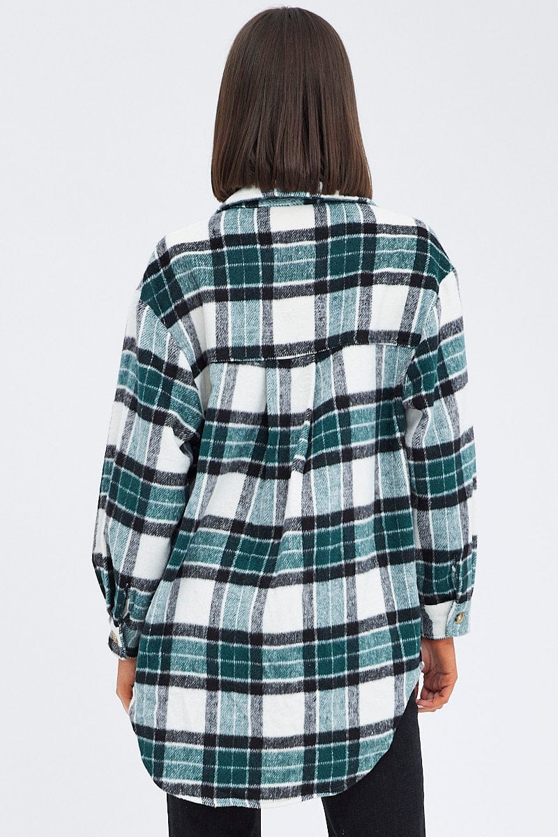 Green Check Long Print Jacket Long Sleeves - Image 5