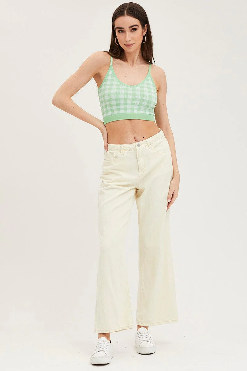 Green Check Singlet Crop Top Seamless - Image 2