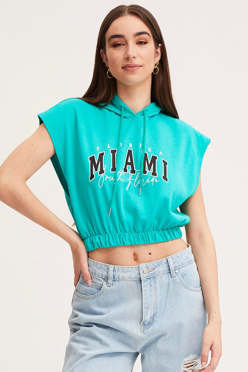 Green Crop Hooded Sweat Short Sleeve - Image 3