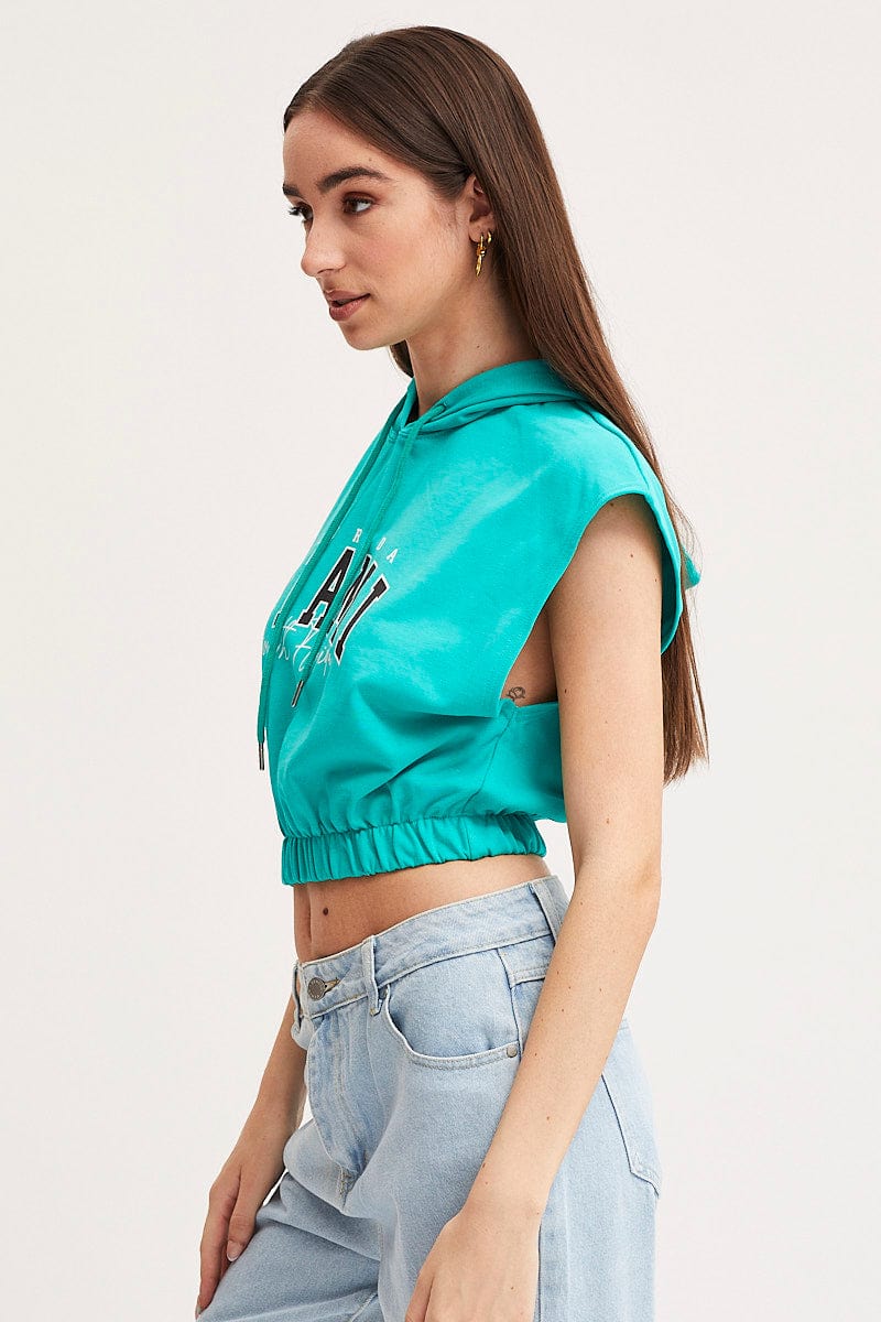 Green Crop Hooded Sweat Short Sleeve - Image 5