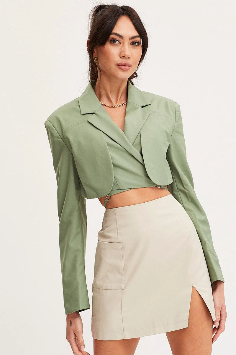 Green Crop Jacket Long Sleeve - Image 4