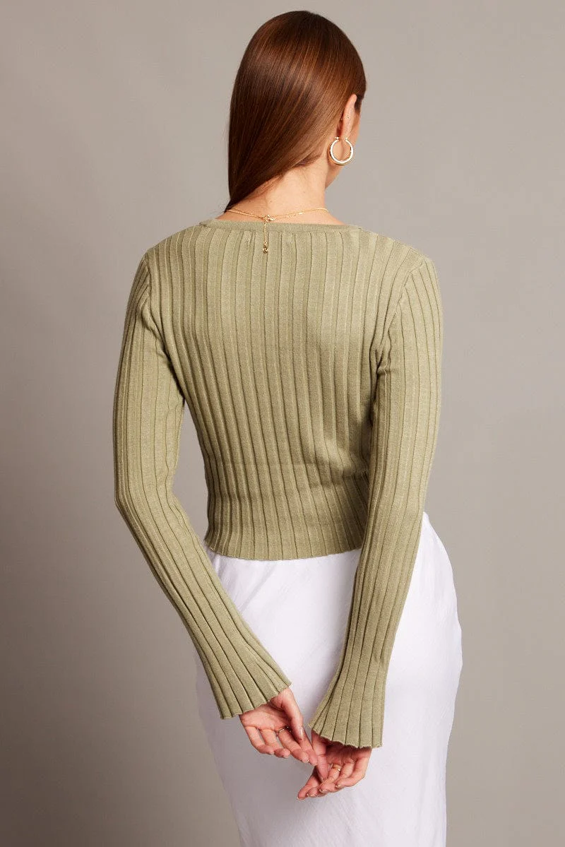 Green Crop Jumper Boat Neck Long Sleeve - Image 5