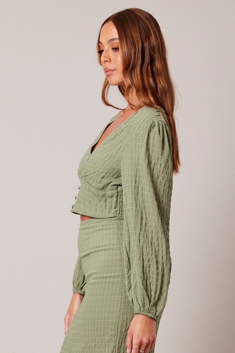 Green Crop Top Long Sleeve Textured - Image 4