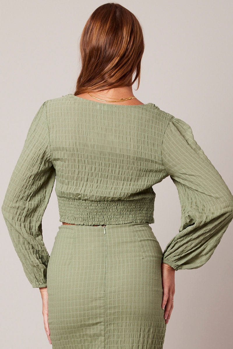 Green Crop Top Long Sleeve Textured - Image 5