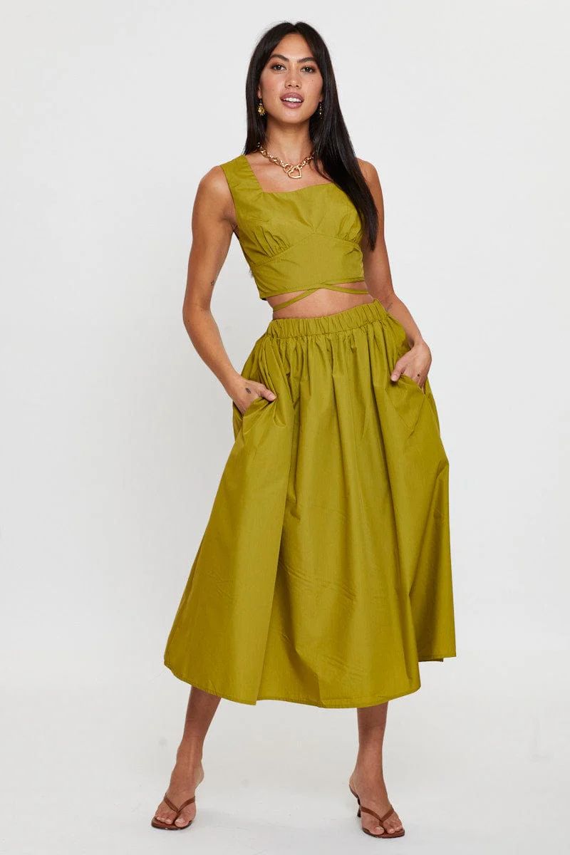Green Crop Top Sleeveless Gathered Bust - Image 3