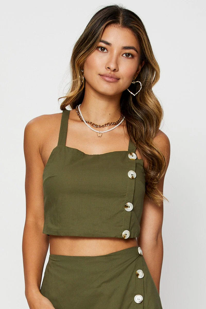 Green Crop Top Sleeveless Square Neck - Image 3