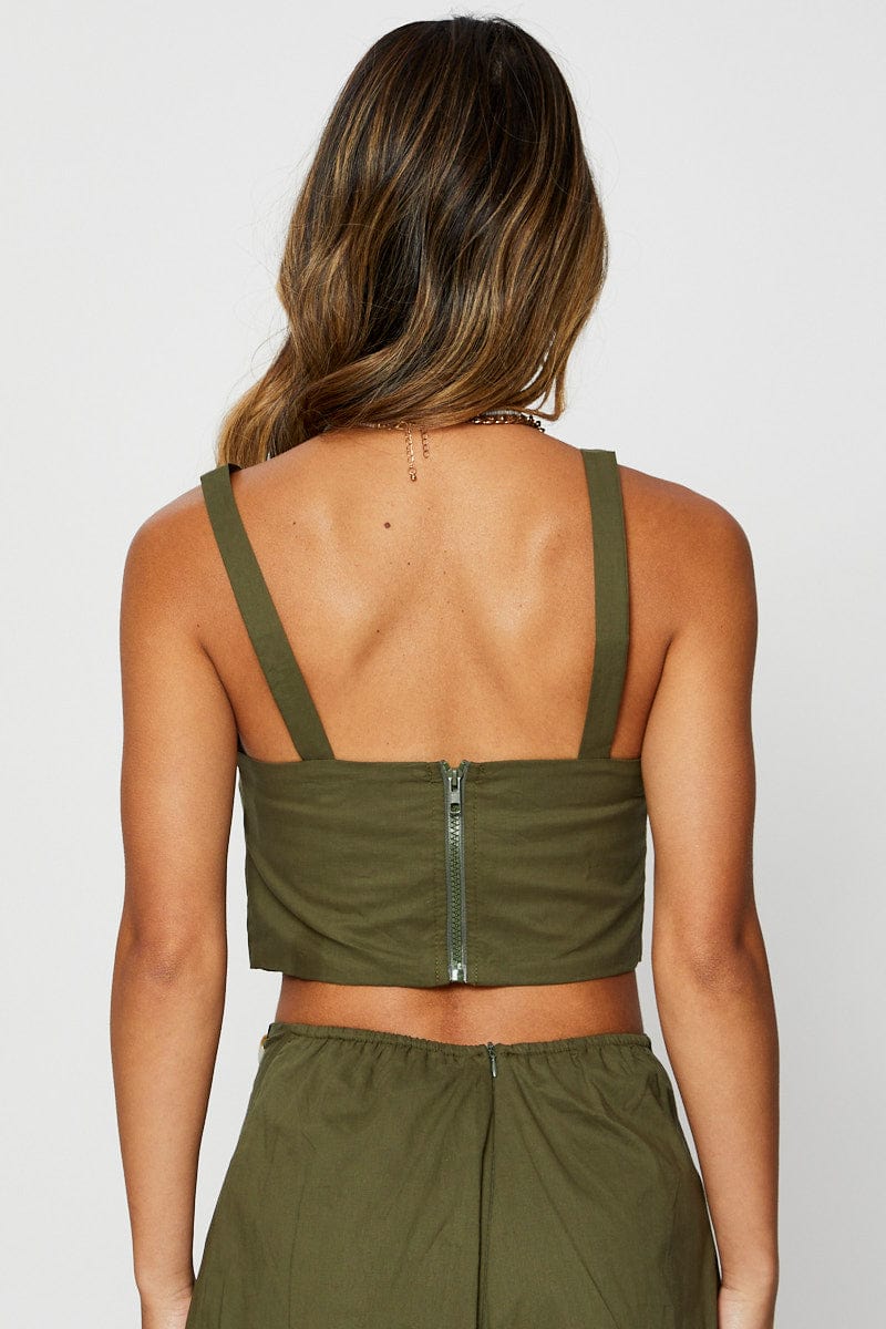Green Crop Top Sleeveless Square Neck - Image 5