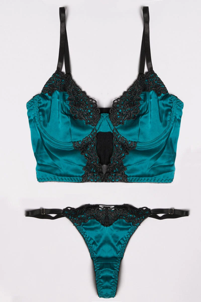 Green Cut Out Lingerie Set