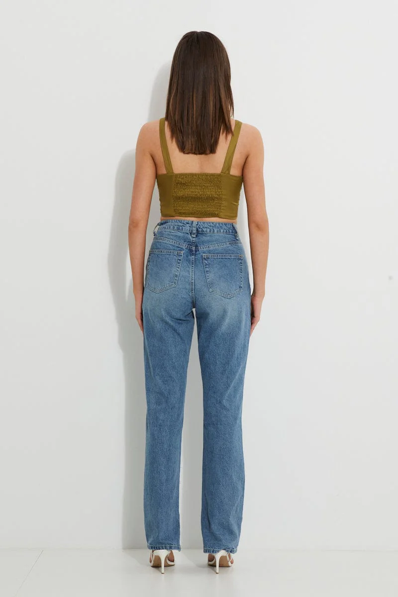 Green Designer Plunge Satin Crop Top - Image 3