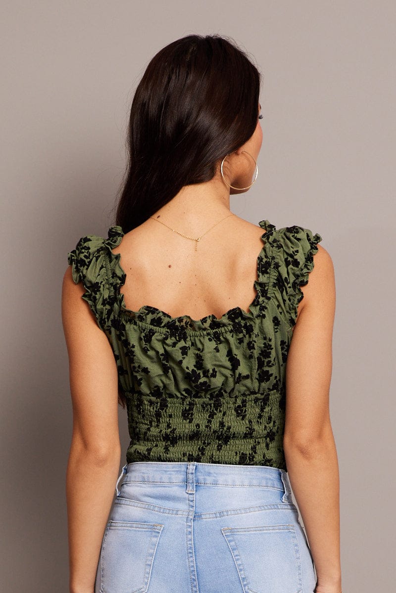 Green Ditsy Bodysuit Short Sleeve Shirred - Image 4