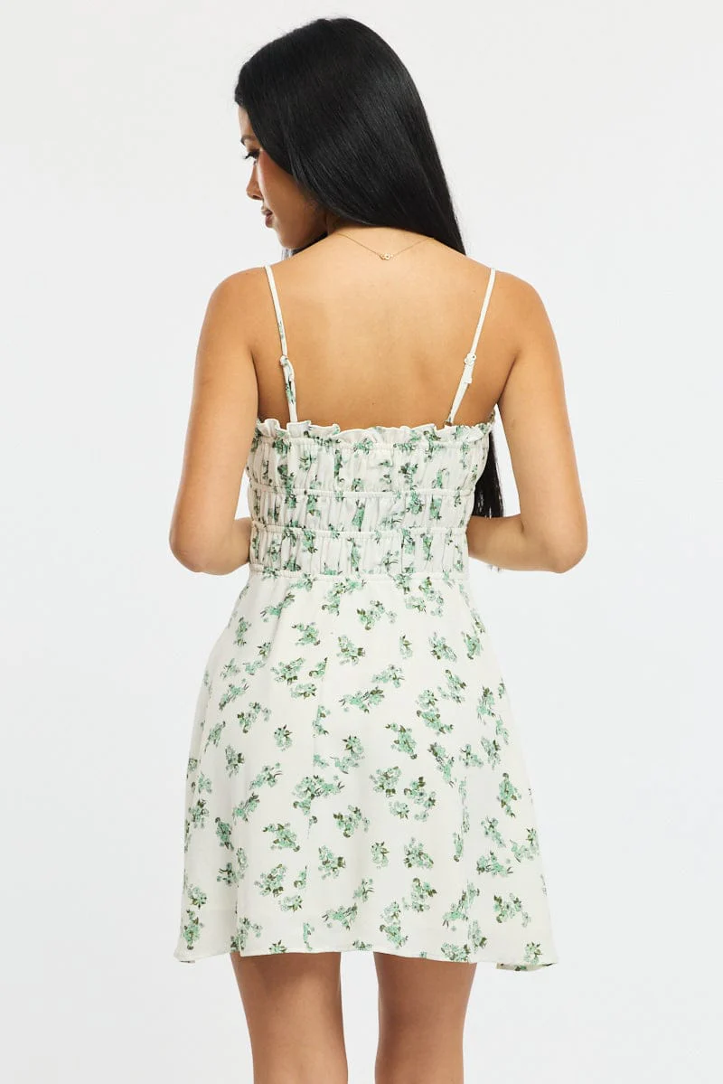 Green Ditsy Fit And Flare Dress Mini - Image 4