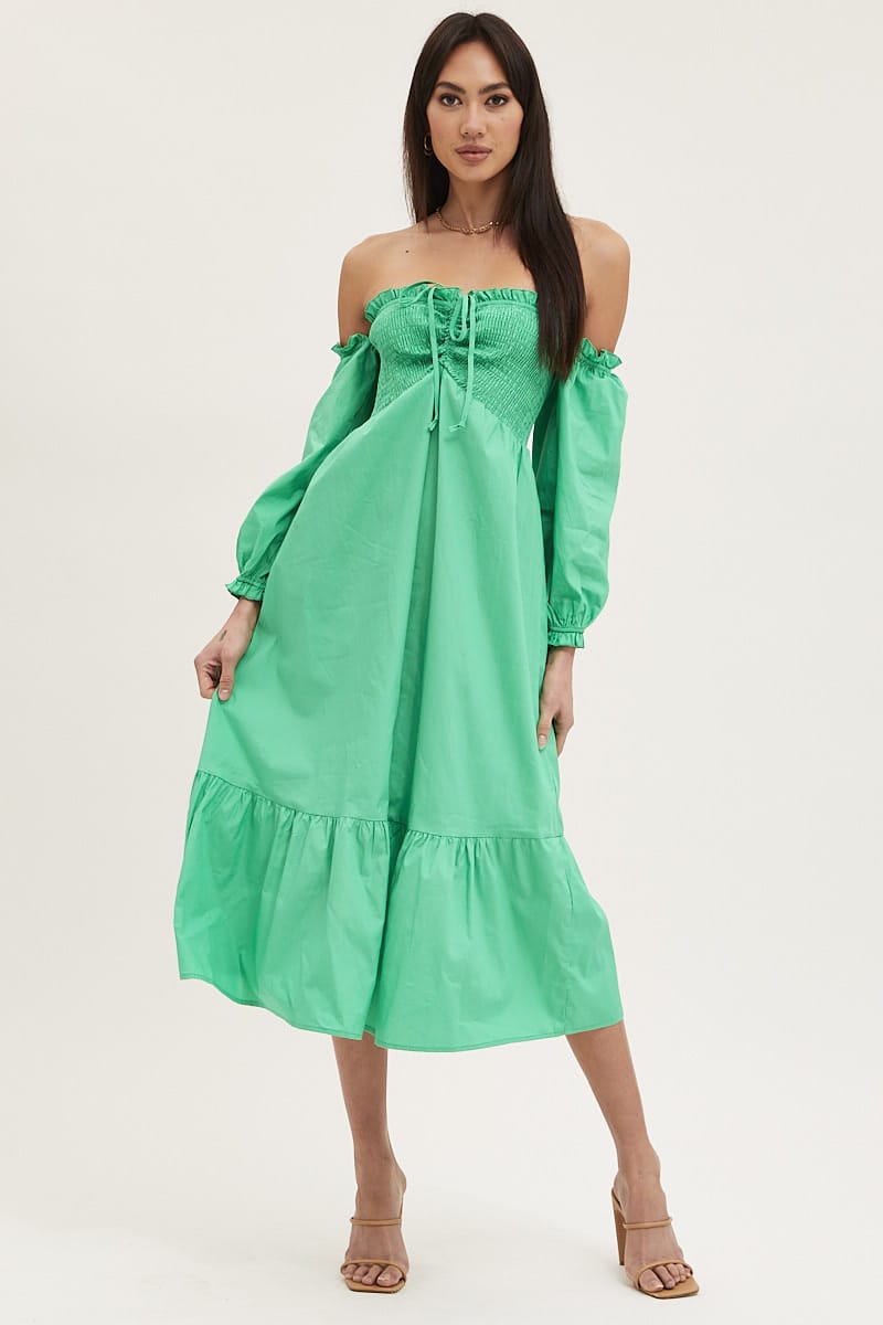 Green Dress Off Shoulder Maxi - Image 3