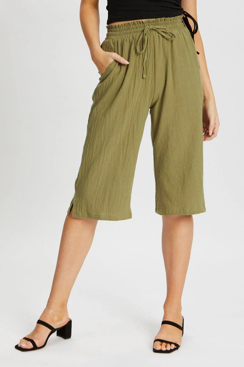 Green Elastic Waist Tie Front Culotte - Image 2