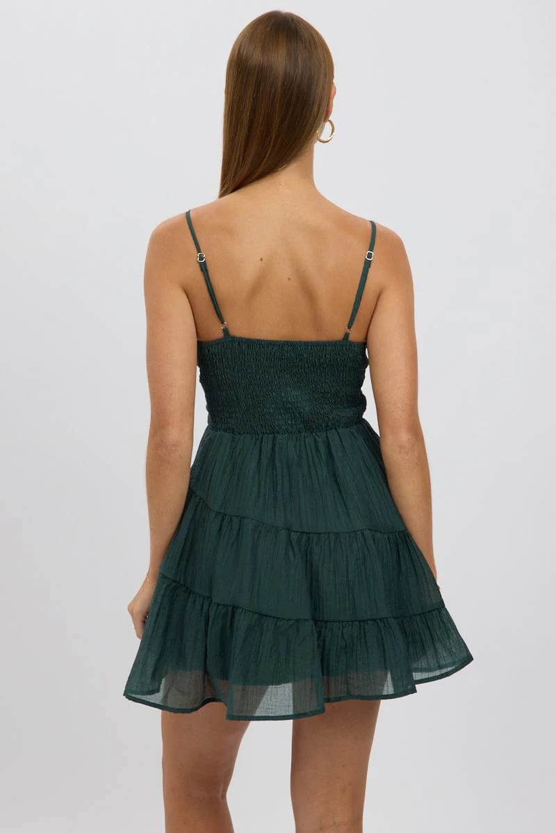 Green Fit And Flare Dress Mini Tiered - Image 5